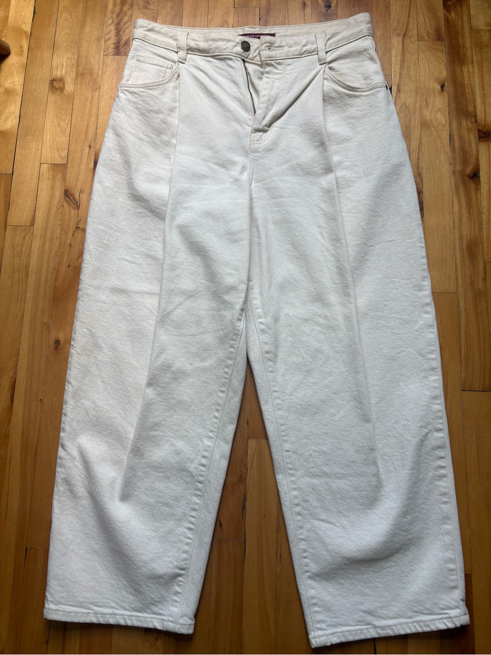 High-Waist Cream Wide Leg Cotton Jeans